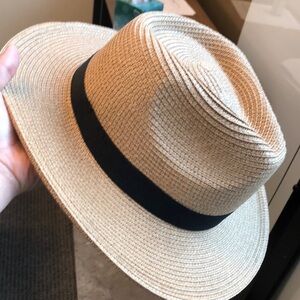 Stylish Tan Straw Hat with Black Band